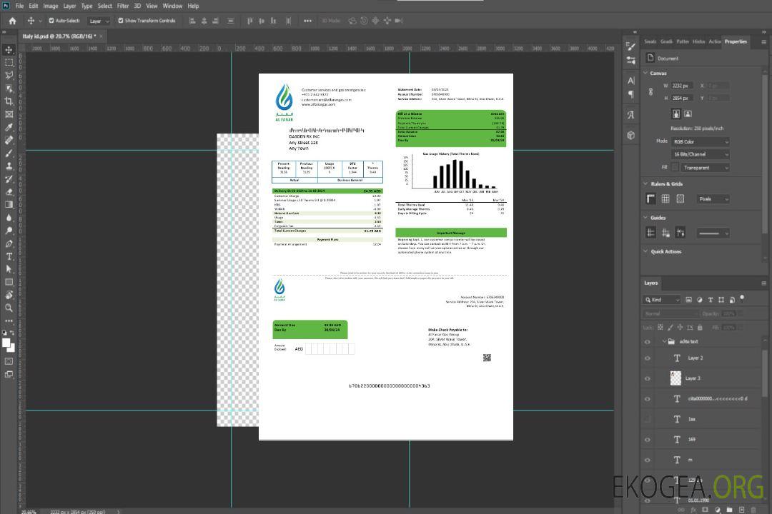 Modèle de facture de services publics d'entreprise du groupe Al Fanar Gas des Émirats arabes unis aux formats Word et PDF template